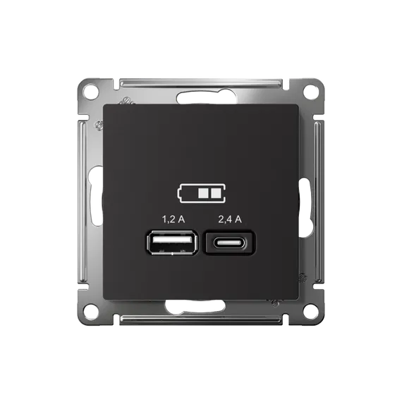 Розетка с USB A+C Systeme Electric AtlasDesign Карбон ATN001039