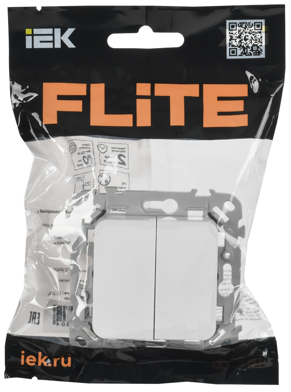 FLITE Выключатель 2-клавишный кнопочный 10А ВС12-2-0-ФлБ белый IEK