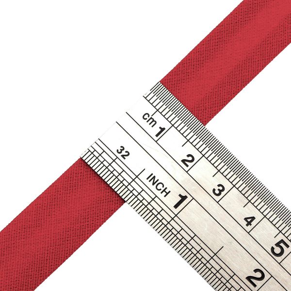 Косая бейка хлопковая 15 мм / 132±1 метра, ≈2.48 г/м², 037 красный
