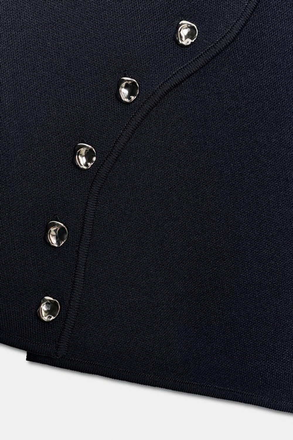 ZARA ТРИКОТАЖНЫЙ ТОП С АСИММЕТРИЧНОЙ ЗАСТЕЖКОЙ, МОРСКОЙ СИНИЙ