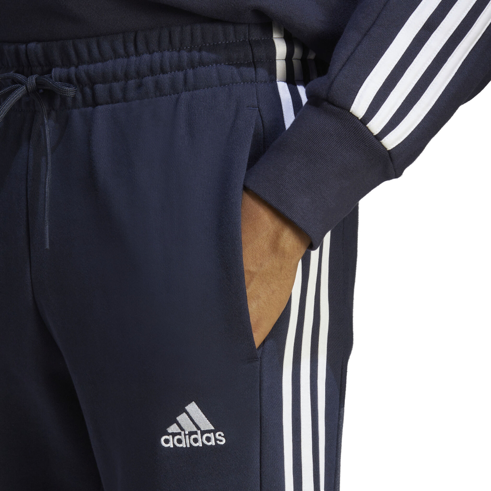 Мужские теннисные штаны adidas Essentials French Terry Tapered Cuff 3-Stripes Training Pants Men - Dark Blue, White
