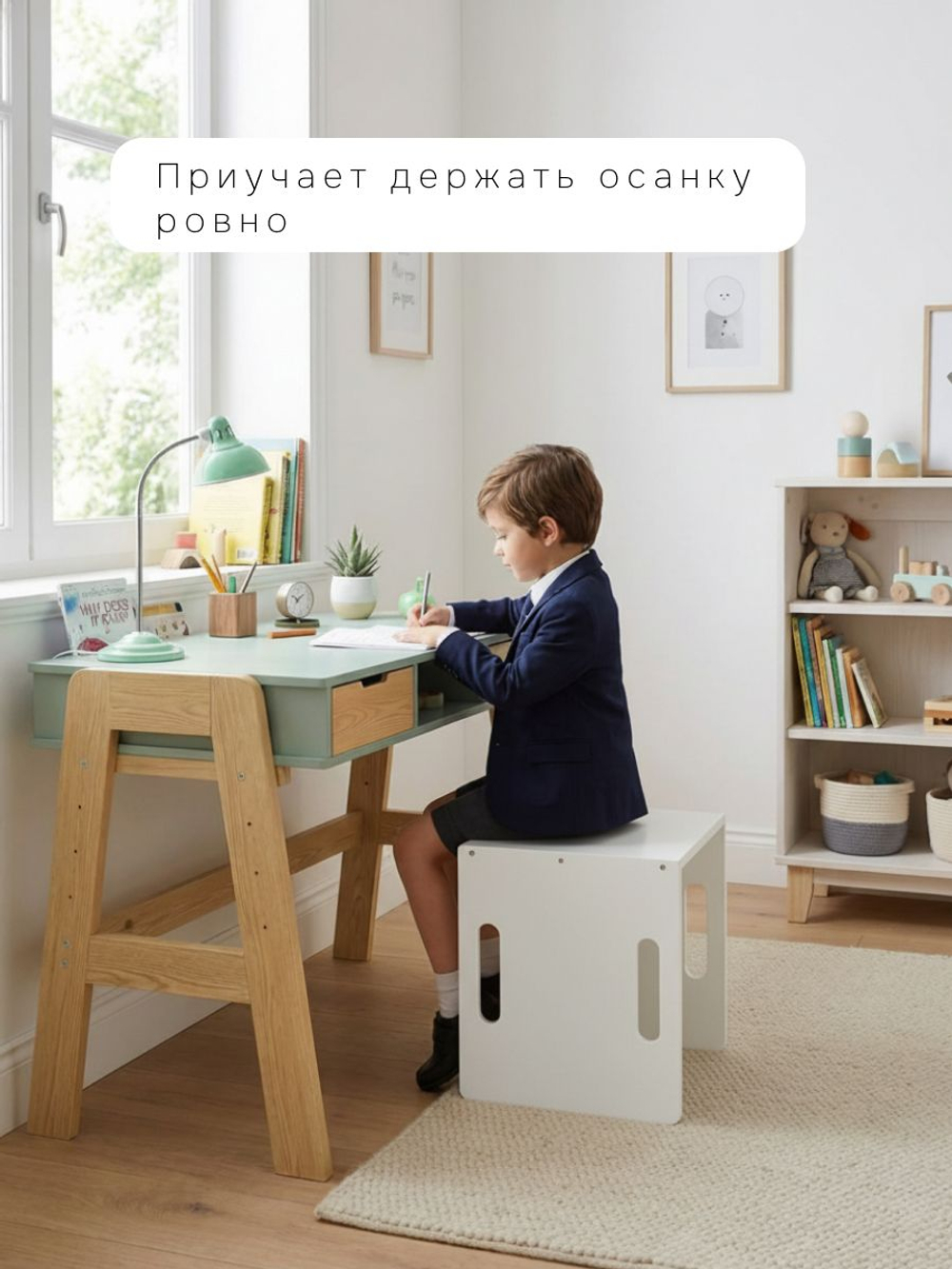 Растущий стул для детей, 34х34х34, Чек, стол и стул 2в1, деревянный, белый, Dipriz