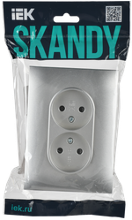 SKANDY Розетка 2-местная без заземления с защитными шторками 10А в сборе SK-R09S серебряный IEK