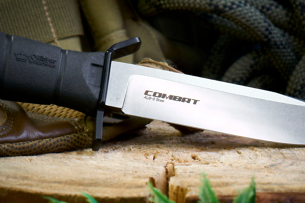 Нож Kizlyar Supreme COMBAT AUS-8 SW BKH PS (StoneWash, Black Kraton Handle, Polyamid Sheath)