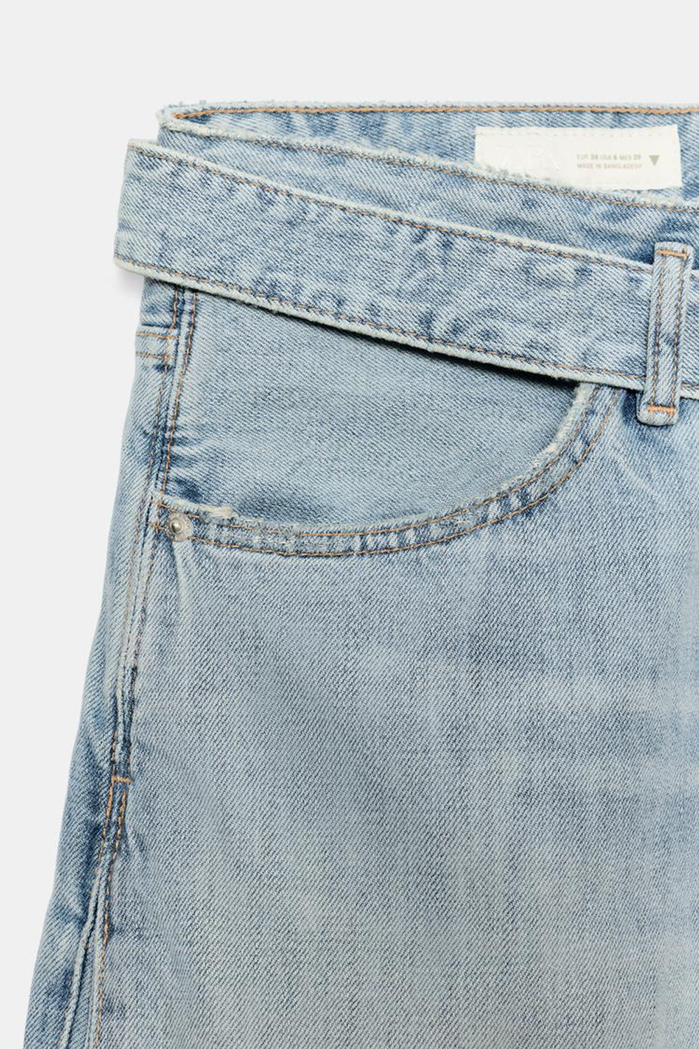 ZARA ДЖИНСЫ TRF СО СРЕДНЕЙ ПОСАДКОЙ, С ПОЯСОМ И СКЛАДКАМИ, СИНИЙ