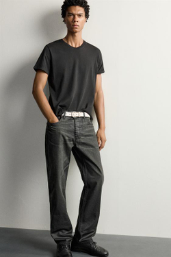 ZARA ДЖИНСЫ STRAIGHT FIT С ВОСКИРОВАННЫМ ЭФФЕКТОМ, УГОЛЬНЫЙ