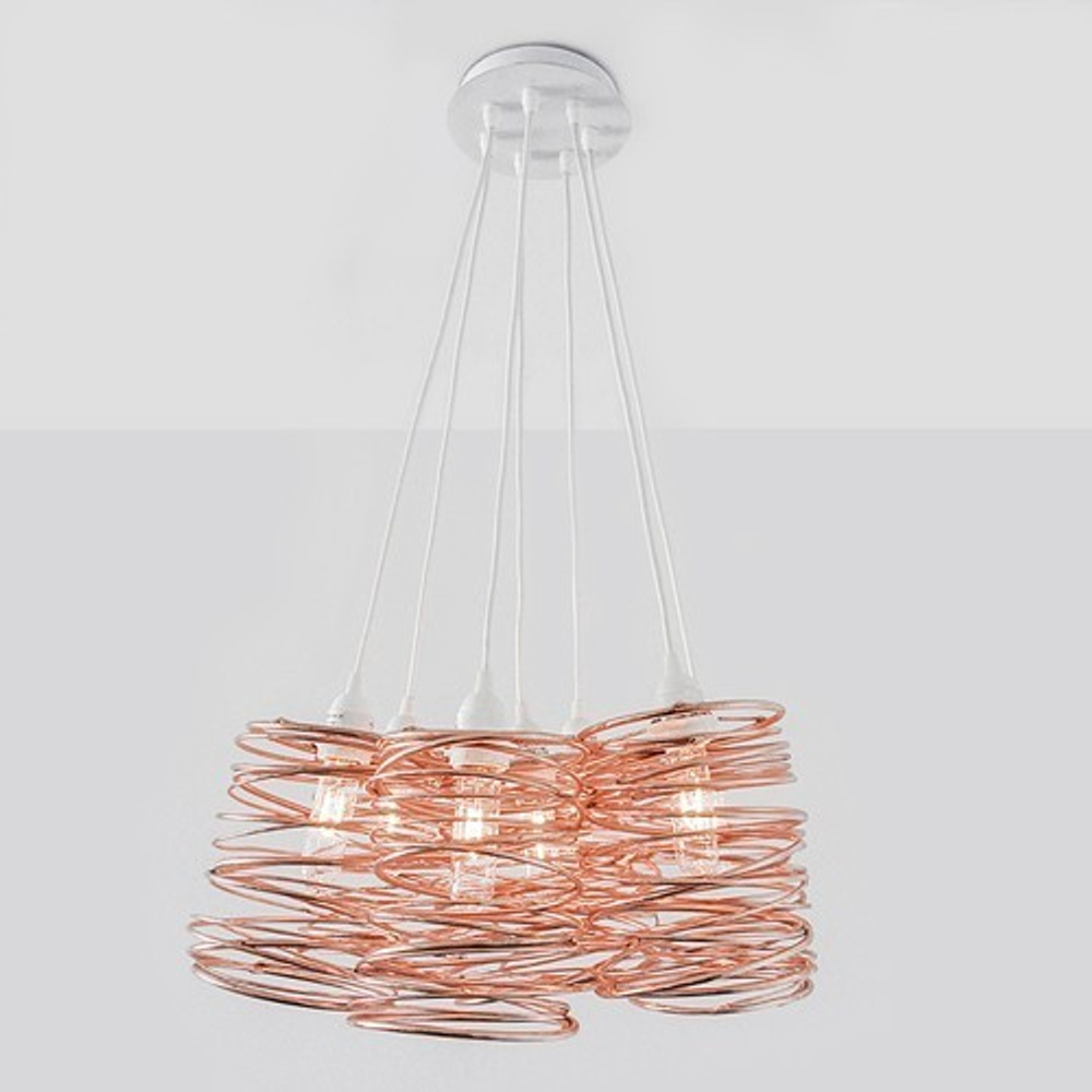 Spiral Nest Cluster 7 Light Chandelier, Copper -Open Box