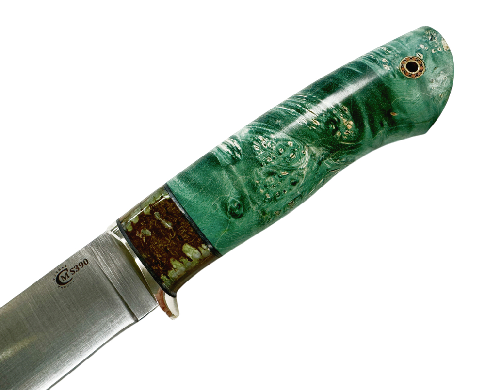 Нож Егерь, Bohler S390, мельхиор, зуб мамонта, кап.клена