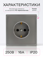 Розетка внутренняя одинарная с заземлением серая
