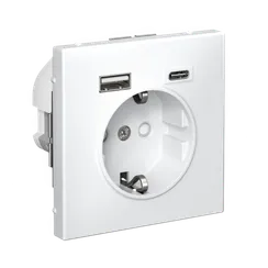 Розетка с USB A+C с заземлением и защитными шторками Systeme Electric ArtGallery Белый GAL000132