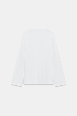 ZARA ХЛОПКОВАЯ ФУТБОЛКА С V-ОБРАЗНЫМ ВЫРЕЗОМ, БЕЛЫЙ