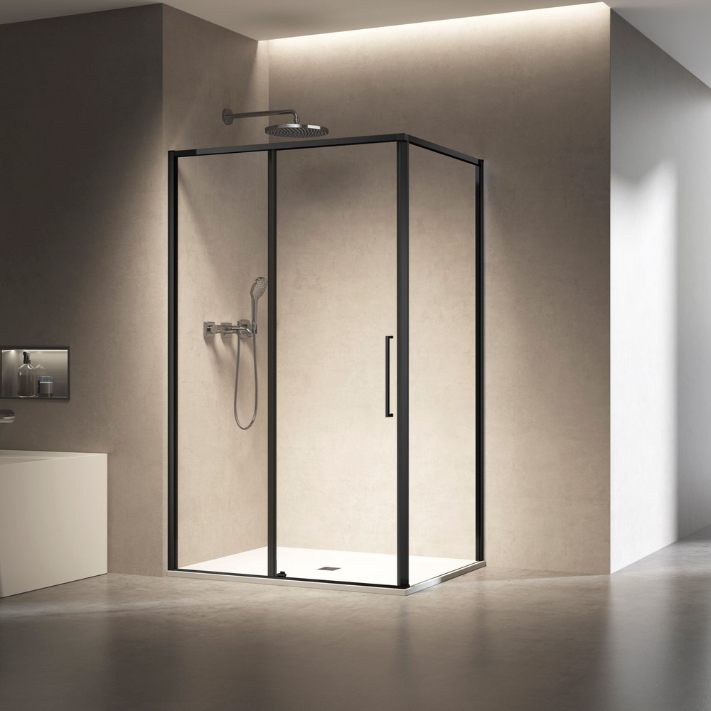 Душевой уголок Слим 8мм (Slim 8mm) VSR-6SL9014CLB, 1400*900, черный, стекло прозрачное,