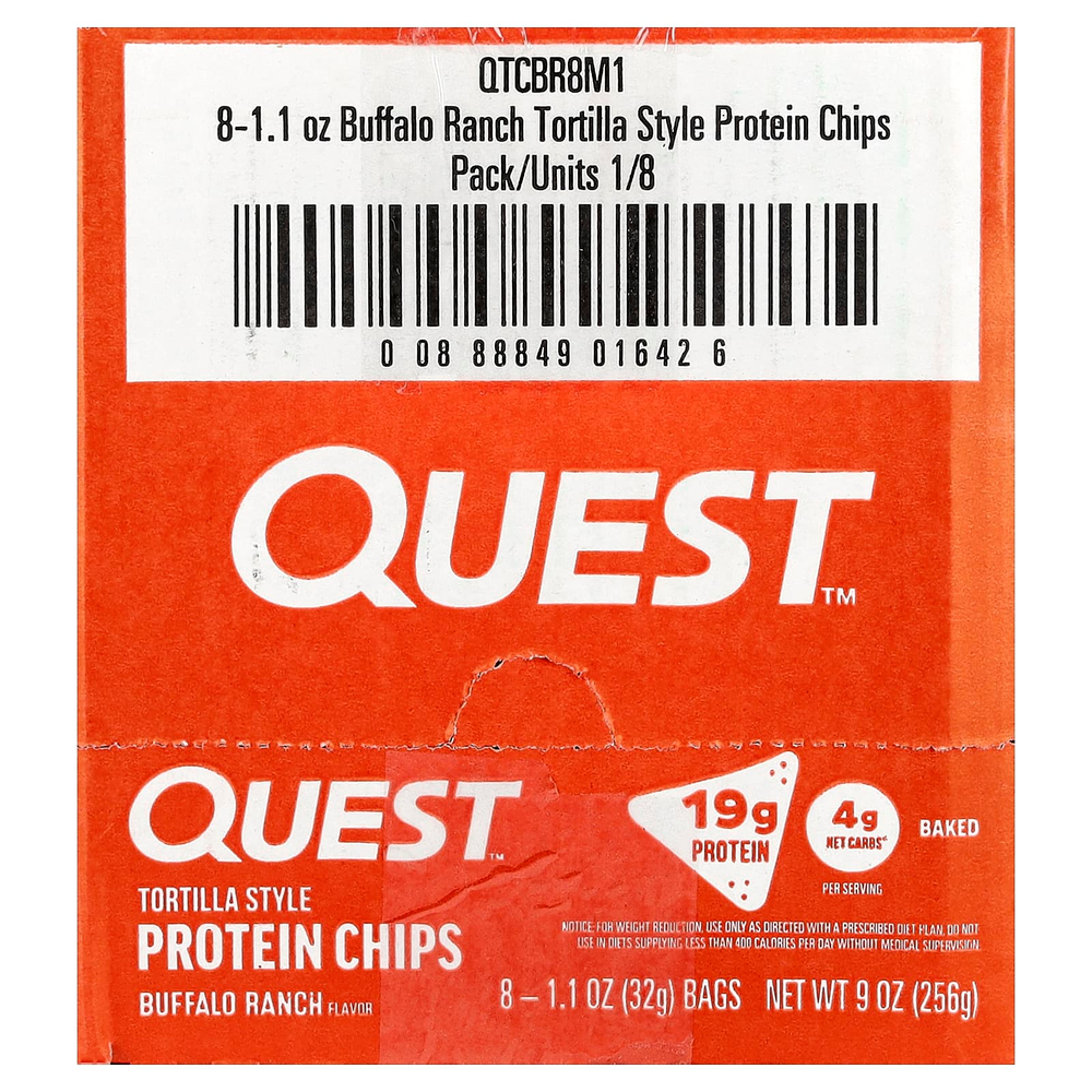 Quest Nutrition, протеиновые чипсы из тортильи, Buffalo Ranch, 8 пакетиков по 32 г (1,1 унции)