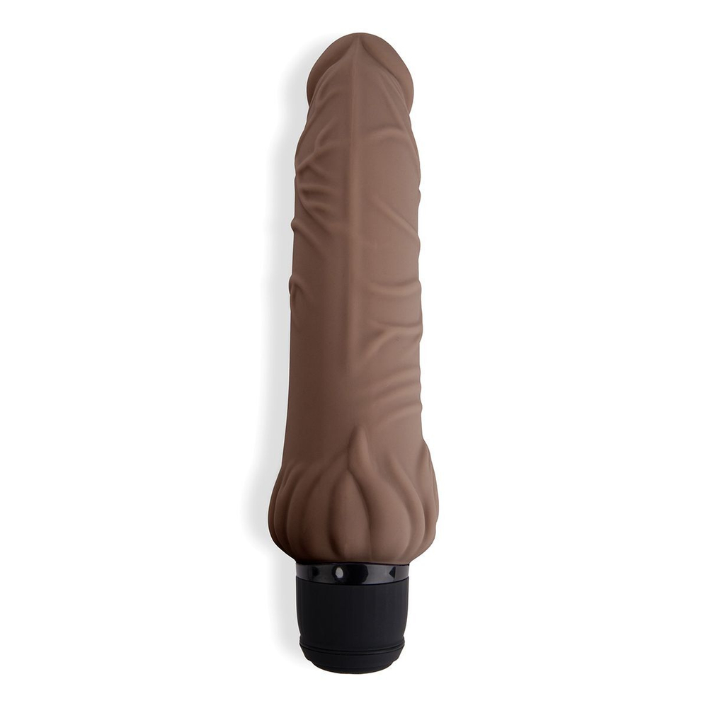 Коричневый вибратор с клиторальным выступом 7 Realistic Vibrator - 21,5 см.