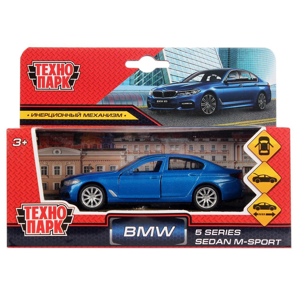 Модель ин. мет. "BMW 5-ER Sedan M-Sport" 12см, двери, багаж, син, коробка 5ER-12-BU (Технопарк)