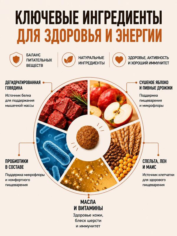 Сухой корм Shelly для собак средних и крупных пород с говядиной и яблоком
