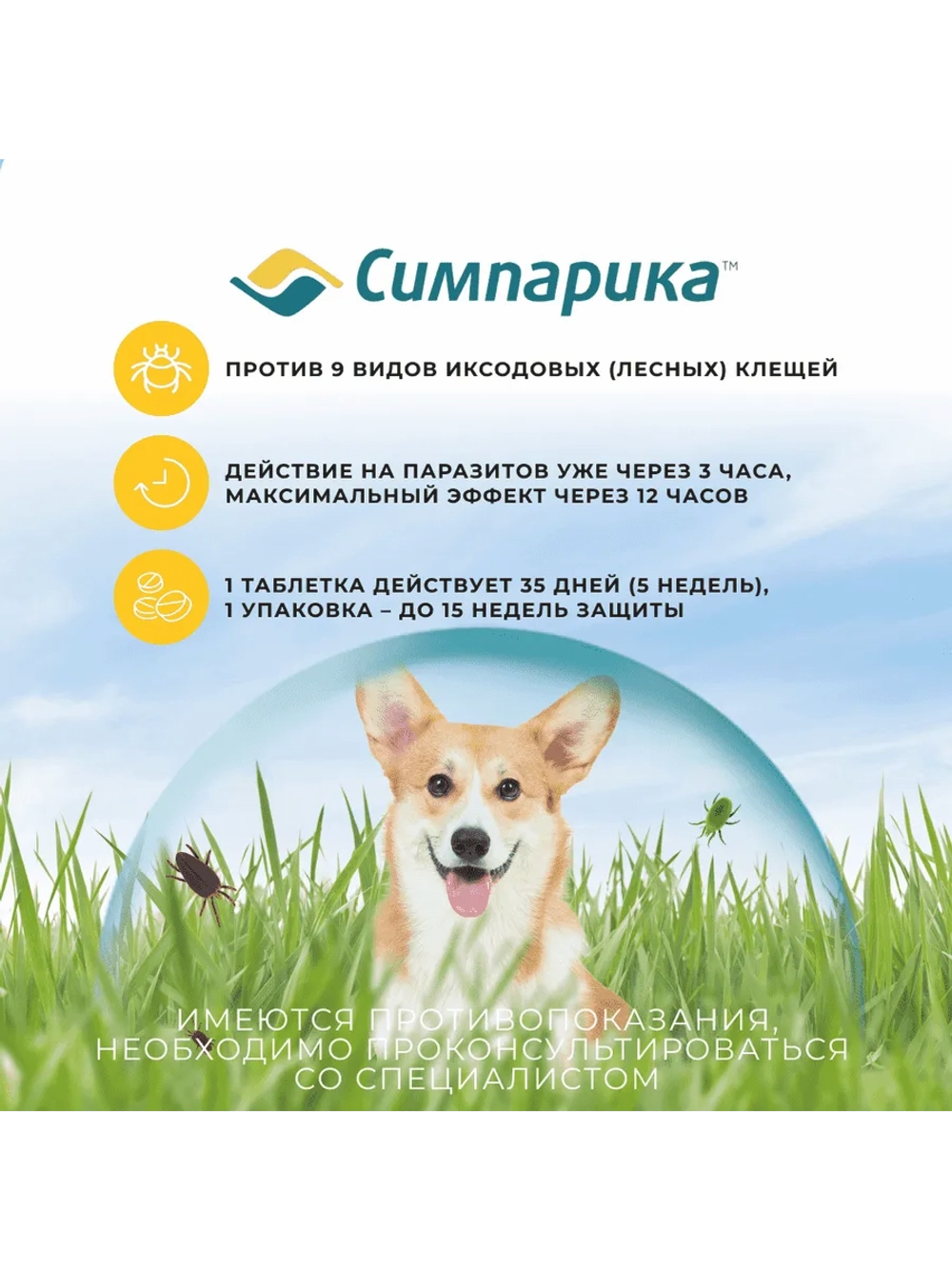Симпарика, таблетки для собак весом от 10-20кг, 3 таб.