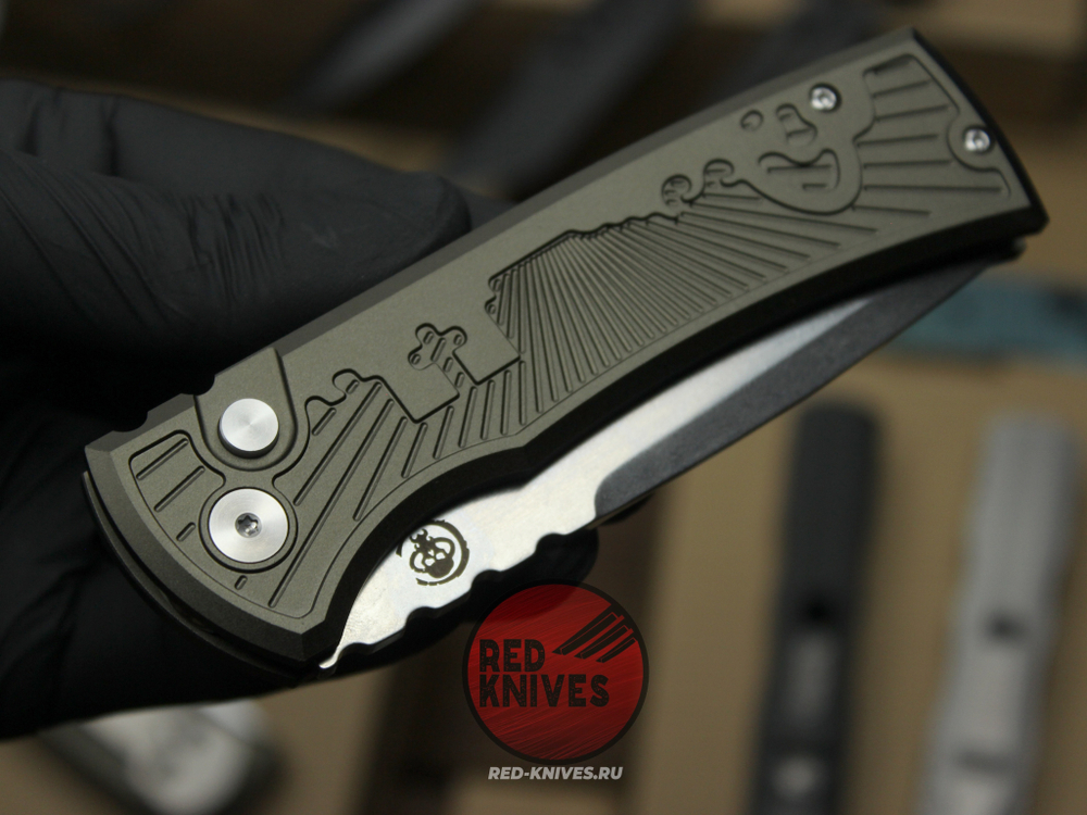 Нож Chaves Knives / Pro-Tech Redencion 229 Auto FDE Battleworn GREEN STANDARD - алюм рук с гравир., шайбы