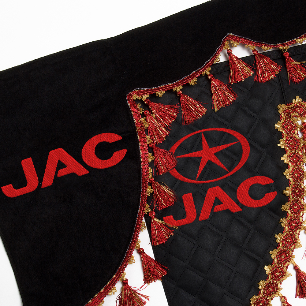 Ламбрекен с косынками стеганые JAC (экокожа, черный, красные кисточки)