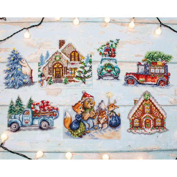 Набор для вышивания нитками LetiStitch L8051, Набор рождественских игрушек №3 комплект из 7 шт., 15х15 см