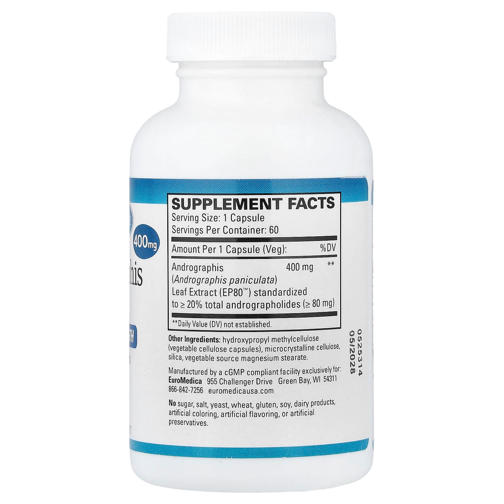 EuroMedica, Andrographis EP80™, 400 мг, 60 капсул