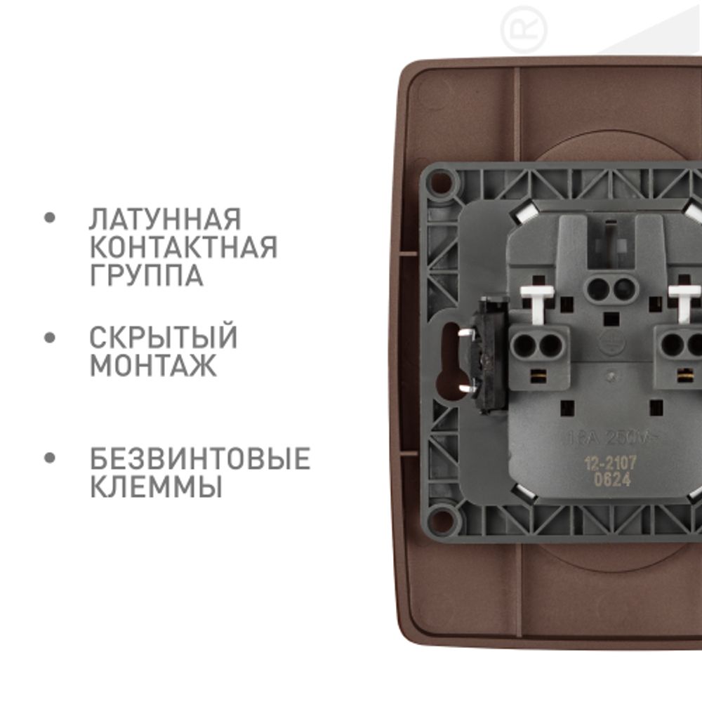 Розетка ЭРА Серия 12 12-2107-13 двойная без заземления 2X2P 16A-250В IP20 бронза | Эра 12
