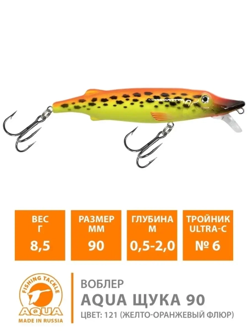Воблер AQUA Щука 90F 8,5гр. цвет 121