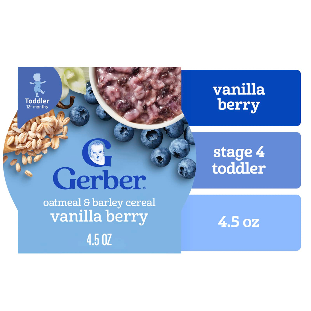 Gerber, Овсяные хлопья и ячменя, от 12 месяцев, ваниль, 128 г (4,5 унции)