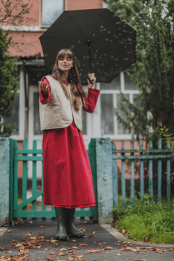 Платье базовое из хлопка в крупную клетку, марсала