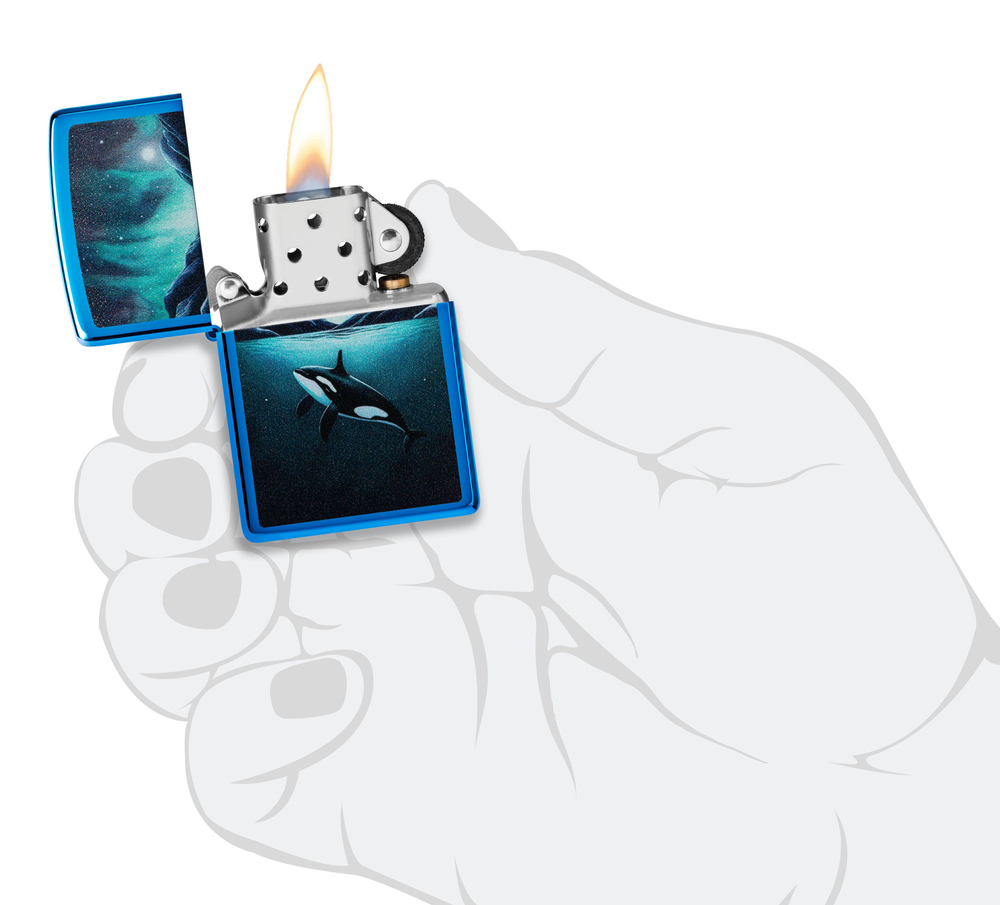 Зажигалка Zippo Whale с покрытием High Polish Blue, латунь/сталь, синяя, глянцевая, 38x13x57 мм