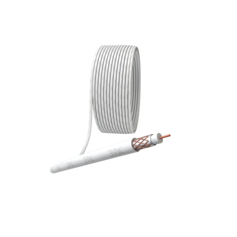 ЭРА Кабель коаксиальный RG-6U, 75 Ом, Cu/(оплётка Cu 64%), PVC, цвет белый, бухта 100 м | 