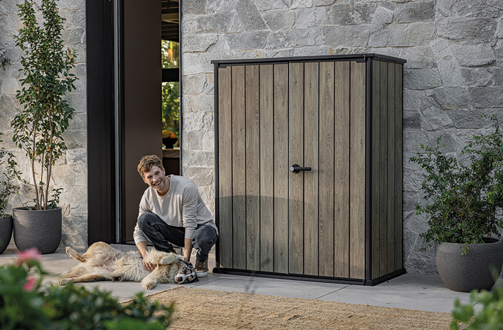 Уличный шкаф пластиковый Keter Deco Vertical 1400 л ashwood