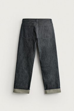 ZARA ДЖИНСЫ STRAIGHT FIT С ОТВОРОТОМ SELVEDGE, СЕРО-СИНИЙ