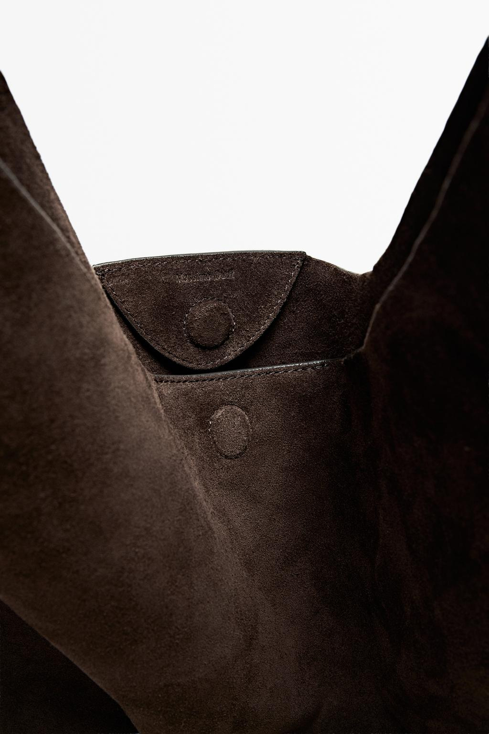 Massimo Dutti Большая сумка через плечо из замшевой кожи с декоративным плетением, шоколадный