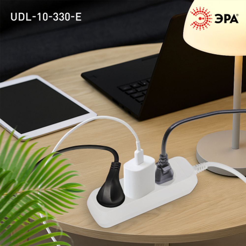 Удлинитель электрический ЭРА UDL-10-330-E Greenline 3 розетки с заземлением 3м ПВС 3x0.75мм2 | Электротовары