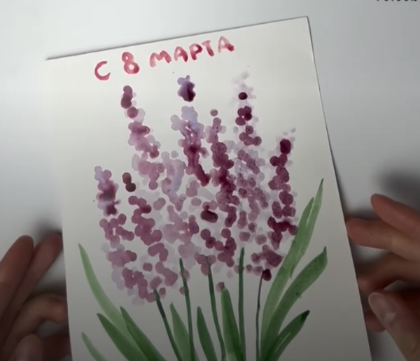 Рисуем лаванду ватными палочками Рисуем лаванду ватными палочками