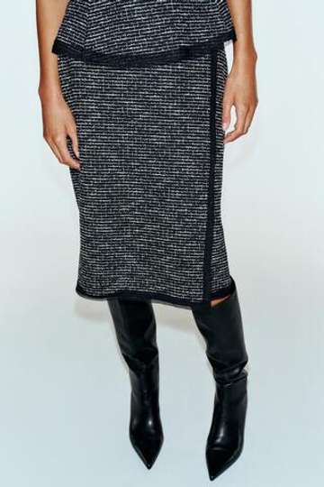 ZARA КОМБИНИРОВАННАЯ ЮБКА МИДИ, ЧЕРНЫЙ/БЕЛЫЙ