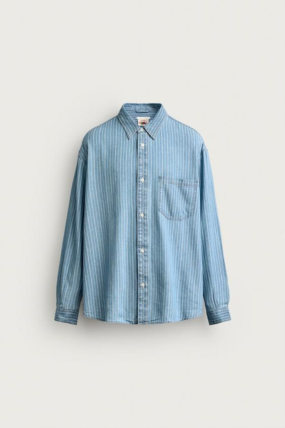 ZARA - FRUIT OF THE LOOM™ ДЖИНСОВАЯ РУБАШКА В ПОЛОСКУ, СВЕТЛО-ГОЛУБОЙ