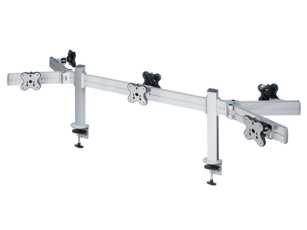 ErgoFount TBBS-600WC Настольное крепление back-to-back для 6 мониторов диагональю до 24'' конфигурации 1х3 с зажимом к столу типа "С". Цвет - серебристый
