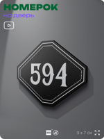 Номерок на дверь квартиры 594, для кабинета, офиса, шильдик 9 х 7 см, черный, Айдентика Технолоджи