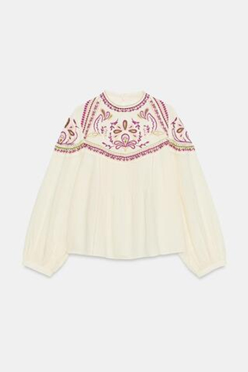 ZARA БЛУЗА С ВЫШИВКОЙ, ЭКРЮ
