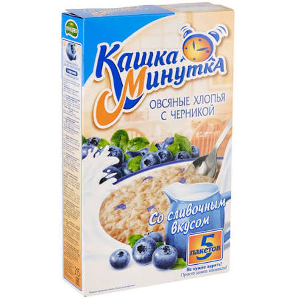 Хлопья овсяные КУНЦЕВО Каша-Минутка с черникой с слив вкус в коробке 215г