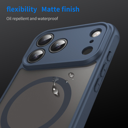 Матовый полупрозрачный чехол с MagSafe для iPhone 17 Pro Max, усиленные боковые рамки синего цвета