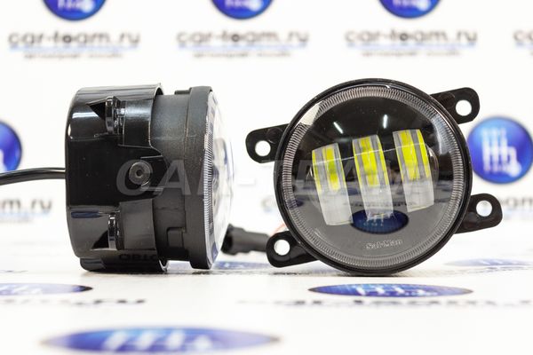 Противотуманные фары (ПТФ) линзованные "Sal-Man" (3 диода LED 50W два режима Lime+White (3000K+6000K) на Лада Веста, Нива Урбан, Гранта FL, Ларгус FL, X-Ray, Renault, Nissan, Honda, Ford, Opel, Peugeot, Mitsubishi, Daewoo (арт. 01162)