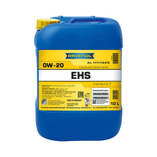 EHS 0W-20 RAVENOL Моторное масло 10 Литров канистра