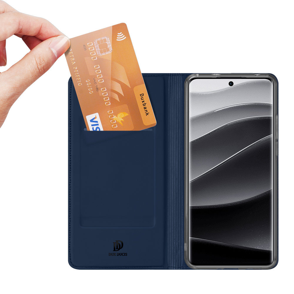 Чехол книжка из PU кожи синего цвета от Dux Ducis для Xiaomi Redmi Note 14 Pro+ 5G, серия Skin Pro Series Case