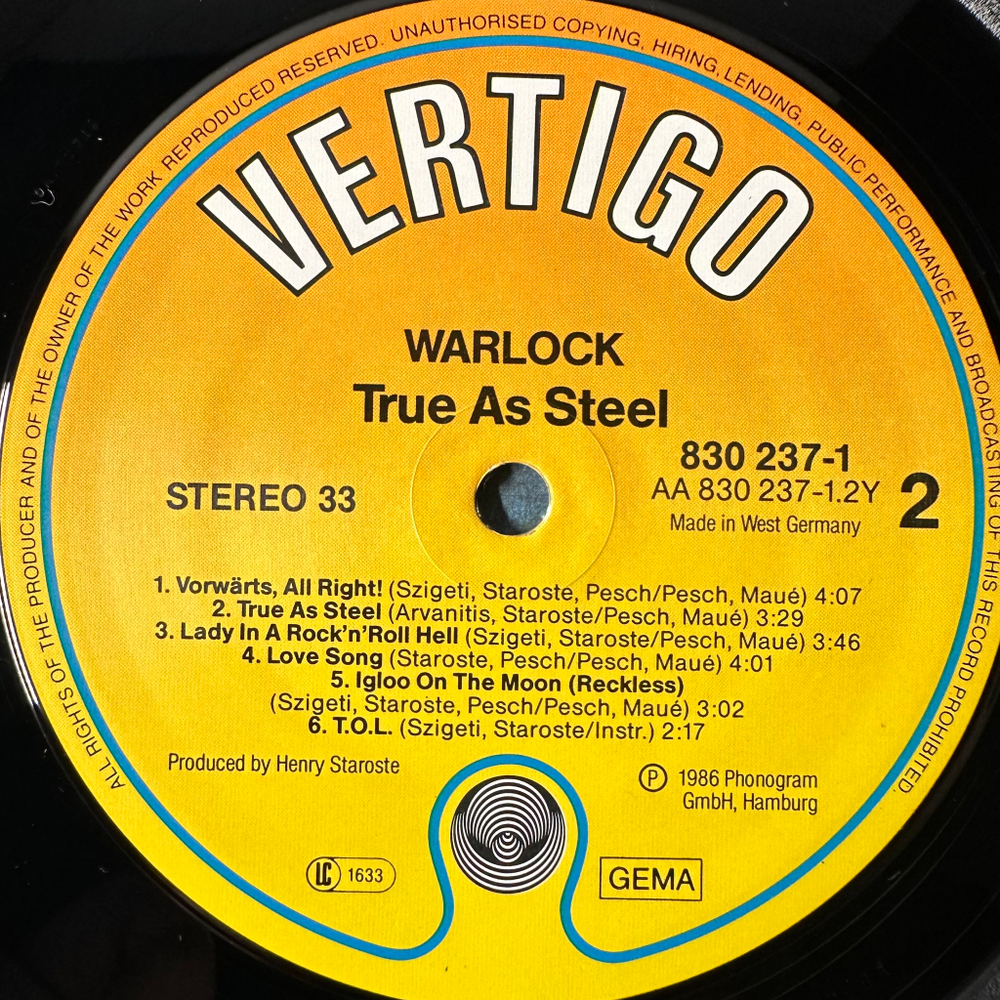 Warlock – True As Steel (Германия 1986г.)