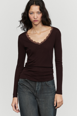 Massimo Dutti Футболка с длинными рукавами в бельевом стиле, коричневый