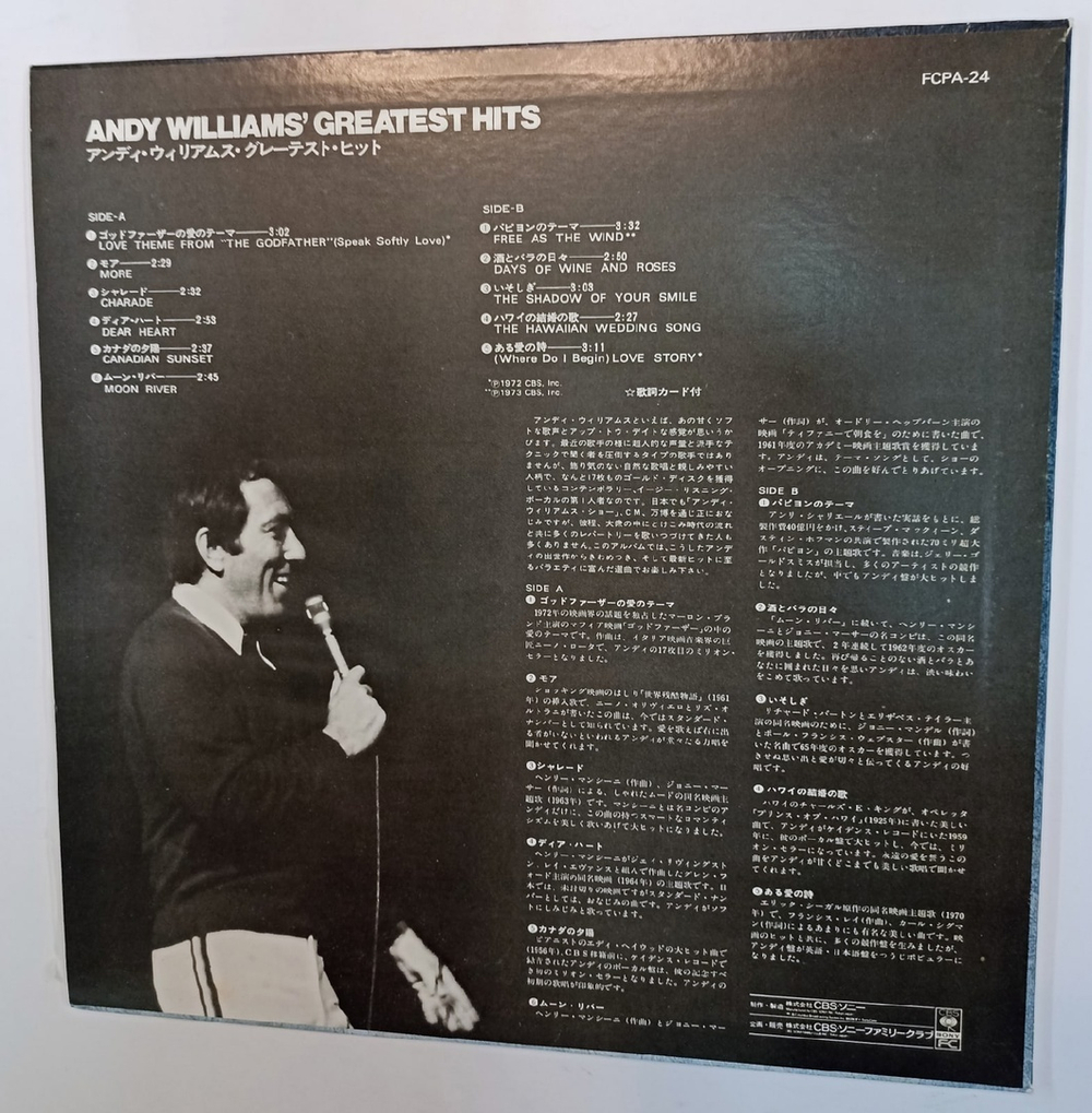 Винтажная виниловая пластинка Andy Williams Andy Williams Greatest Hits (Moon River) Japan 1973