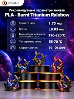 ERYONE Филамент PLA Burnt Titanium, мерцающий пластик-хамелеон для 3D-принтера, 1,75 мм, 1 кг, Галактика, зелёный, синий и малиновый (Galaxy - Green & Blue & Rose Red)